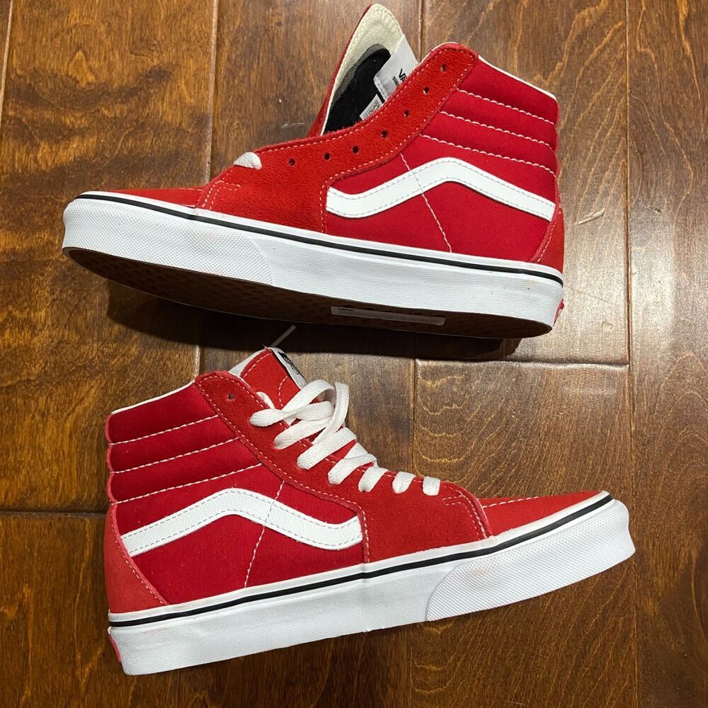 Vans Sk8 Hi Racing Red White Sneakers Shoes New Mens 6 Womens 7.5 - Picture 2 of 7